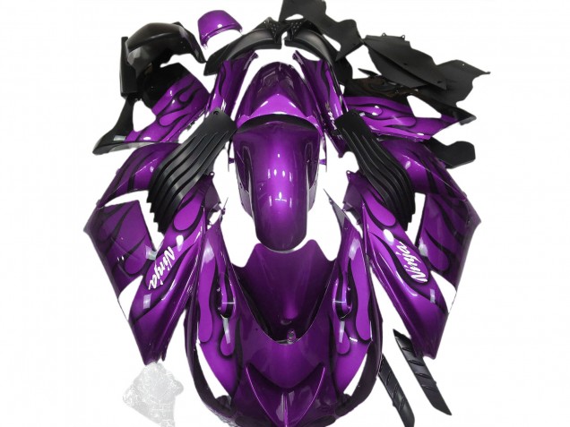 Lila Schwarz Flamme Weiß Ninja 2006-2011 Kawasaki ZX14R Motorrad Verkleidung