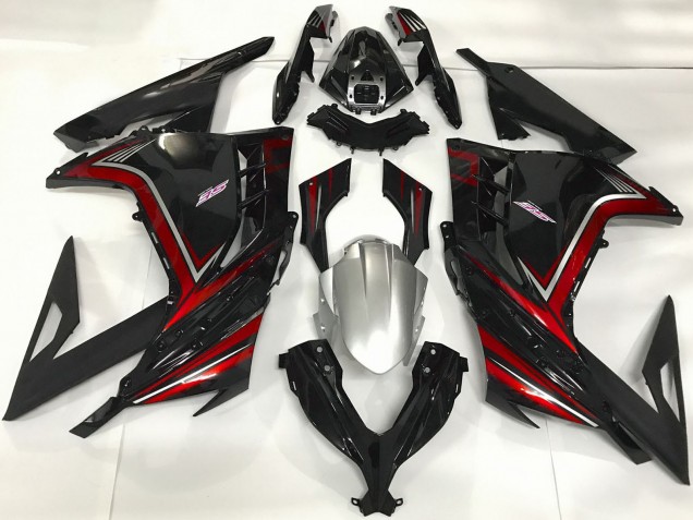 Glänzendes Schwarz Rot 2013-2024 Kawasaki Ninja 300 Motorrad Verkleidung