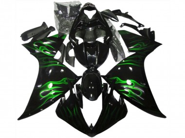 Glänzendes Schwarz Grün Flamme 2009-2011 Yamaha R1 Motorrad Verkleidung