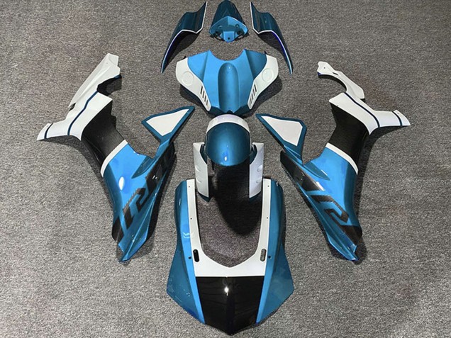 Hellblau Weiß Carbonfaser Accents 2015-2019 Yamaha R1 Motorrad Verkleidung