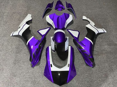 Weiß Lila Carbonfaser Accents 2015-2019 Yamaha R1 Motorrad Verkleidung