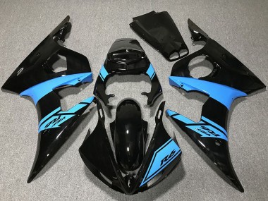 Glänzendes Schwarz Hellblau 2003-2004 Yamaha R6 Motorrad Verkleidung