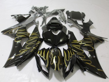 Glänzendes Schwarz Gold Flamme 2008-2016 Yamaha R6 Motorrad Verkleidung