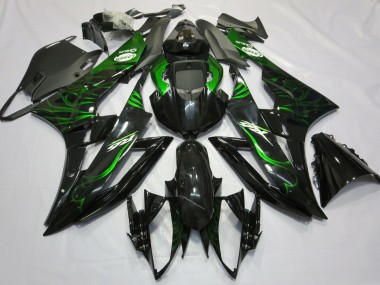 Glänzendes Schwarz Grün Flamme 2006-2007 Yamaha R6 Motorrad Verkleidung