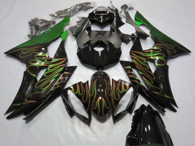 Grün Glänzendes Schwarz Gold Flamme 2008-2016 Yamaha R6 Motorrad Verkleidung