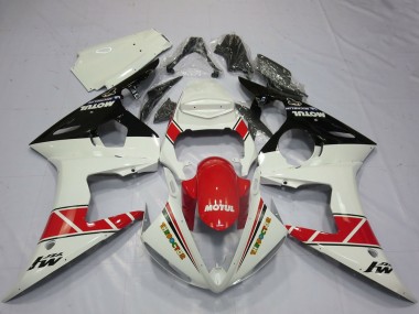 Weiß Rot Glänzendes Schwarz Motul 2005 Yamaha R6 Motorrad Verkleidung