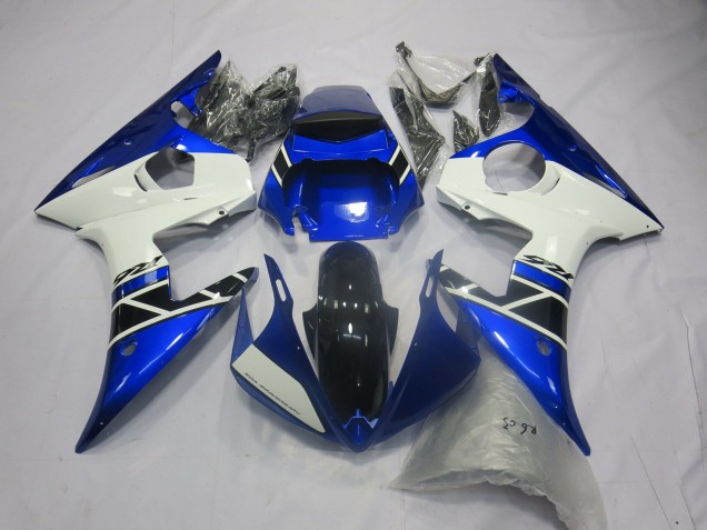Blau Weiß Glänzendes Schwarz 2005 Yamaha R6 Motorrad Verkleidung