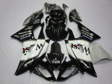 Glänzendes Schwarz Weiß West Michelin 2008-2016 Yamaha R6 Motorrad Verkleidung
