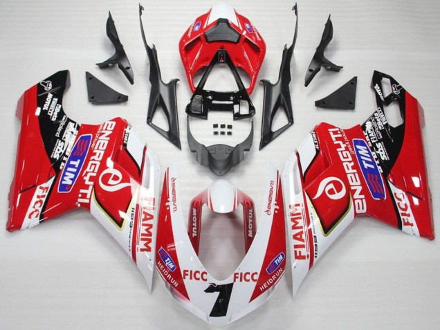 Weiß Rot Blau Glänzendes Schwarz Ficc Fiamm 7 2007-2014 Ducati 848 1098 1198 Motorrad Verkleidung