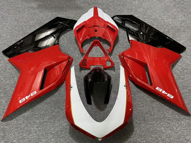 Weiß Rot Glänzendes Schwarz 2007-2014 Ducati 848 Motorrad Verkleidung