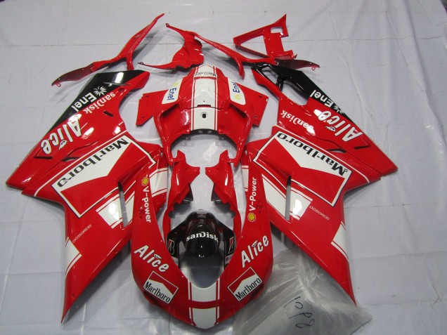 Weiß Rot Glänzendes Schwarz Marlboro Alice 2007-2014 Ducati 848 1098 1198 Motorrad Verkleidung