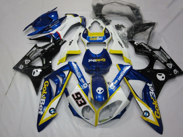 Weiß Gelb Blau Glänzendes Schwarz GoldBet 93 2009-2014 BMW S1000RR Motorrad Verkleidung