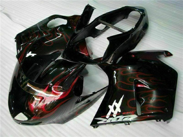 Glänzendes Schwarz Rot Flamme 1996-2007 Honda CBR1100XX Blackbird Motorrad Verkleidung