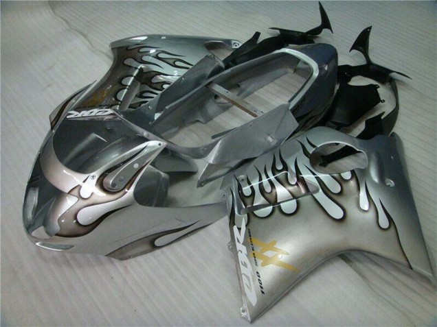 Silber Schwarz Flamme 1996-2007 Honda CBR1100XX Blackbird Motorrad Verkleidung