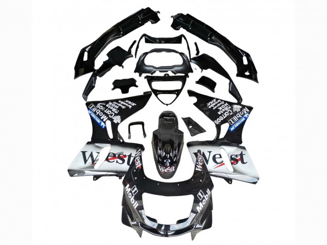 Glänzendes Schwarz Weiß West 1998-2003 Kawasaki ZZR600 Motorrad Verkleidung