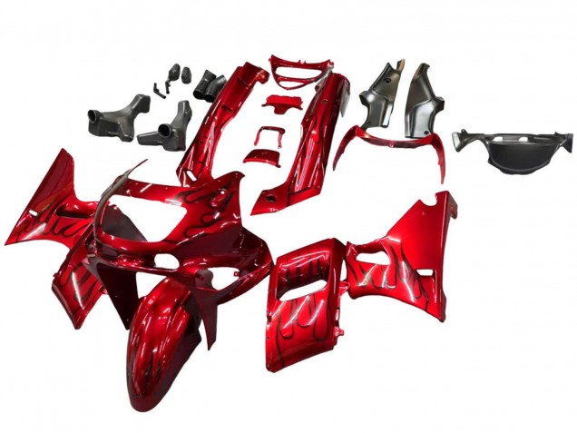 Rot mit Schwarz Flamme 1998-2003 Kawasaki ZZR600 Motorrad Verkleidung