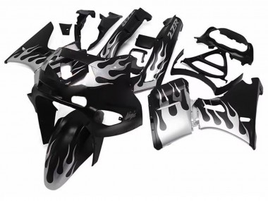 Glänzendes Schwarz Silber Flamme 1998-2003 Kawasaki ZZR600 Motorrad Verkleidung