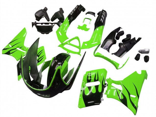 Grün Glänzendes Schwarz Flamme 1998-2003 Kawasaki ZZR600 Motorrad Verkleidung