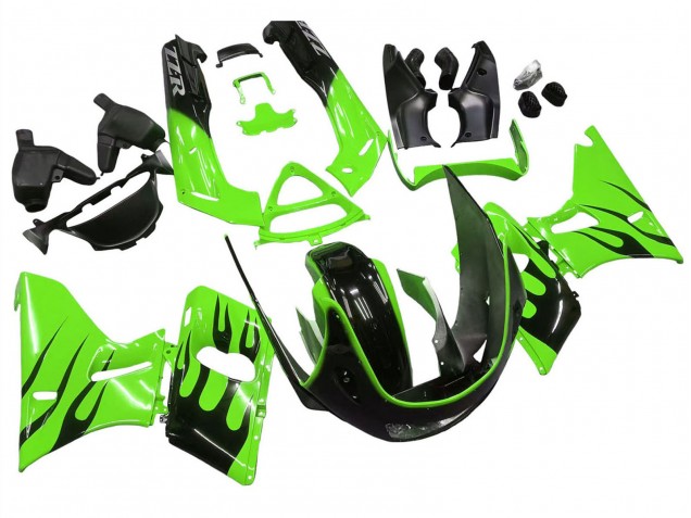 Grün Glänzendes Schwarz Flamme 1998-2003 Kawasaki ZZR600 Motorrad Verkleidung