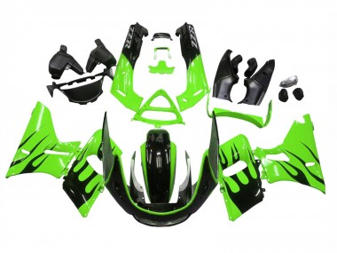 Grün Glänzendes Schwarz Flamme 1998-2003 Kawasaki ZZR600 Motorrad Verkleidung
