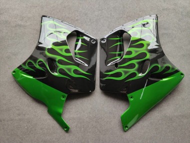 Glänzendes Schwarz Grün Flamme 1993-2003 Kawasaki ZZR1100 Motorrad Verkleidung