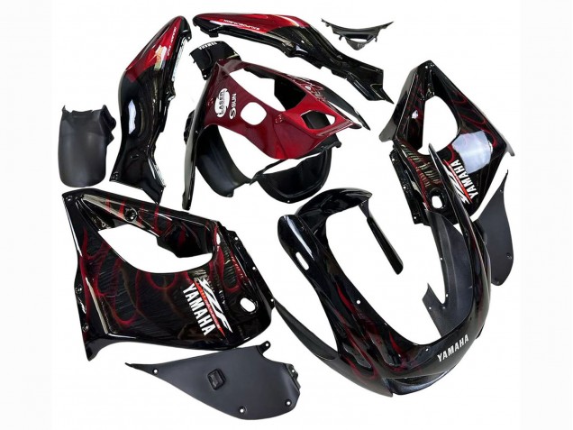 Schwarz mit Dunkel Rot Flamme 1997-2007 Yamaha YZF 1000R Thunderace Motorrad Verkleidung