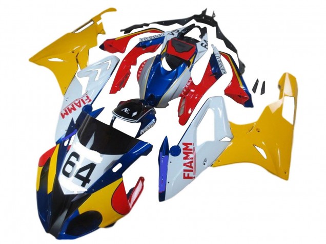 Gelb Weiß Rot Blau Fiamm 64 2017-2018 BMW S1000RR Motorrad Verkleidung