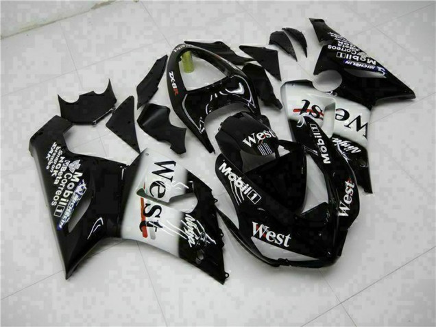 Glänzendes Schwarz Weiß West 2005-2006 Kawasaki ZX6R Motorrad Verkleidung