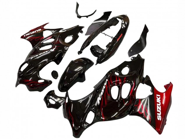 Glänzendes Schwarz Rot Flamme 2004-2006 Suzuki GSX600F/GSX750F Motorrad Verkleidung