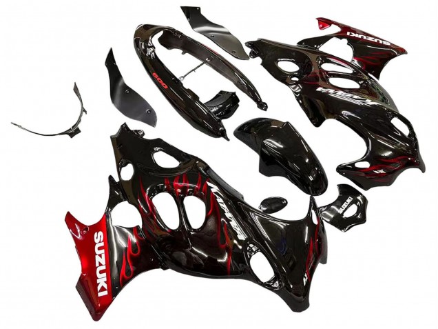 Glänzendes Schwarz Rot Flamme 2004-2006 Suzuki GSX600F/GSX750F Motorrad Verkleidung