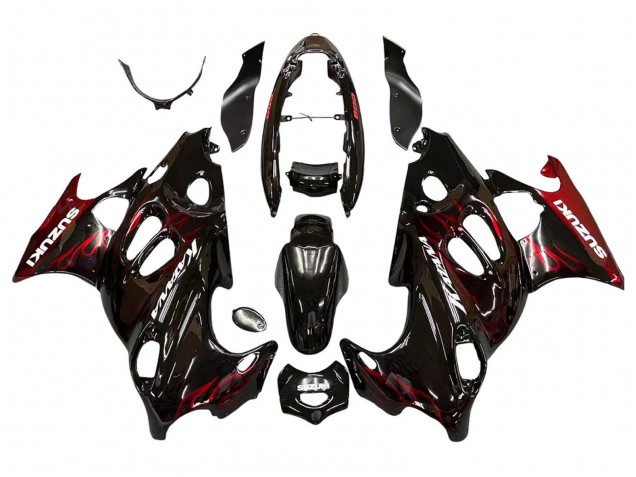 Glänzendes Schwarz Rot Flamme 2004-2006 Suzuki GSX600F/GSX750F Motorrad Verkleidung