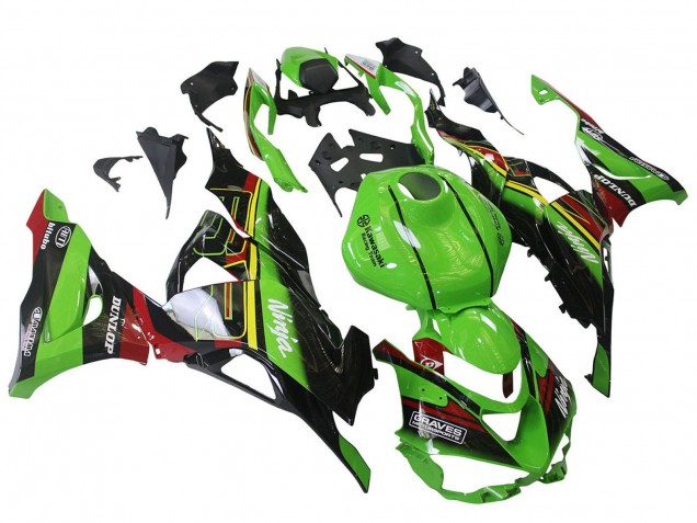Grün Schwarz Rot Gelb Dunlop 2023-2025 Kawasaki ZX6R Motorrad Verkleidung