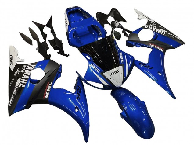 Blau Weiß Glänzendes Schwarz Yamalube 2003-2004 Yamaha YZF R6 Motorrad Verkleidung