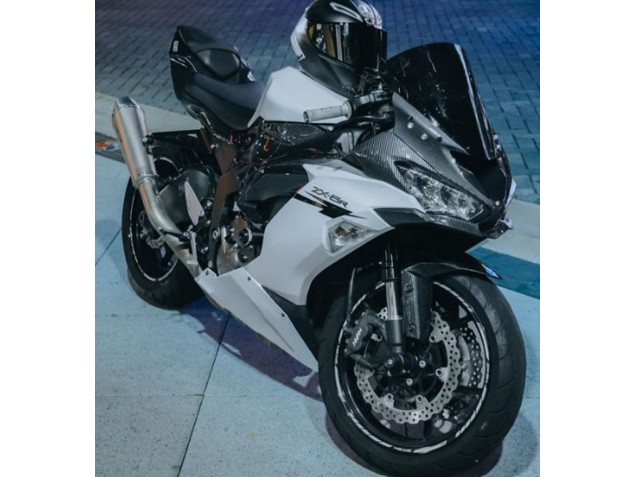 Weiß Schwarz Carbonfaser 2019-2022 Kawasaki ZX6R Motorrad Verkleidung