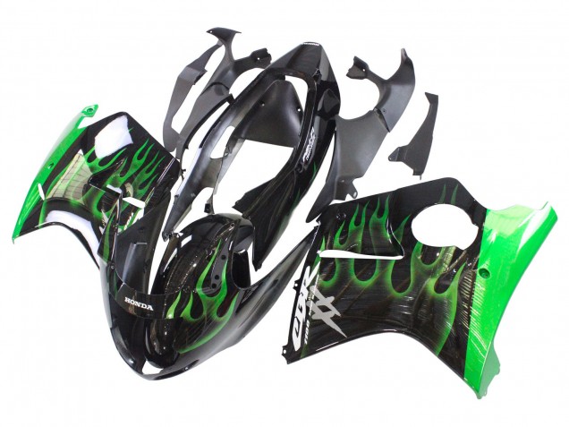Glänzendes Schwarz Grün Flamme 1996-2007 Honda CBR1100XX Blackbird Motorrad Verkleidung
