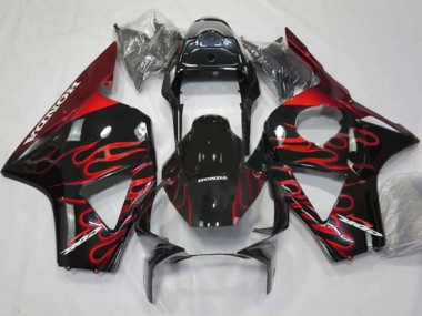 Glänzendes Schwarz Rot Flamme 2002-2003 Honda CBR900RR 954 Motorrad Verkleidung