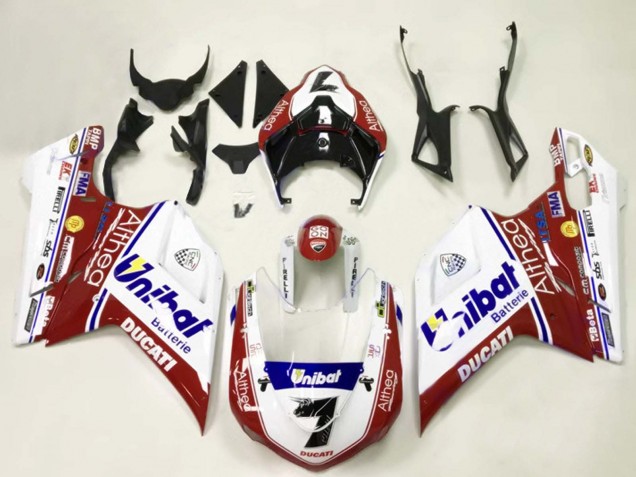 Weiß Rot Blau Unibat 7 2007-2014 Ducati 848/1098/1198 Motorrad Verkleidung
