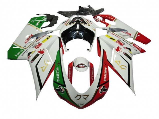 Weiß Rot Grün Accossato 2007-2014 Ducati 848/1098/1198 Motorrad Verkleidung
