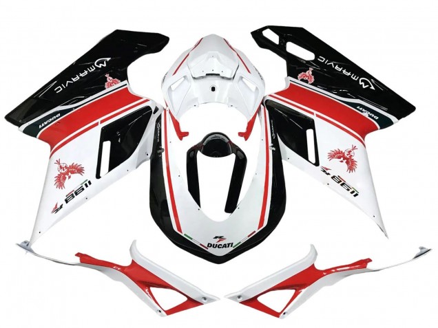 Weiß Rot Glänzendes Schwarz 2007-2014 Ducati 1198 Motorrad Verkleidung