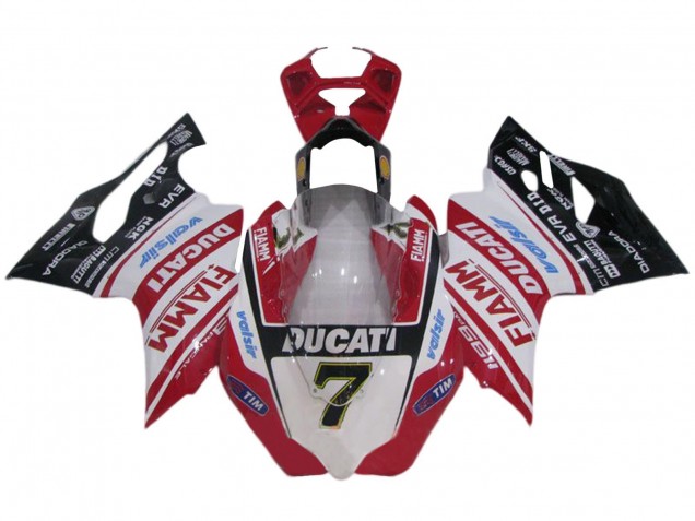 Weiß Rot Glänzendes Schwarz Fiamm Valsir 7 2011-2014 Ducati 1199 Motorrad Verkleidung