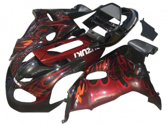 Glänzendes Schwarz Rot Flamme 1998-2003 Suzuki TL1000R Motorrad Verkleidung