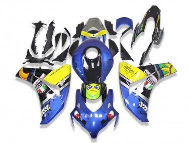 Blau Gelb Glänzendes Schwarz Hai 2008-2011 Honda CBR1000RR Motorrad Verkleidung