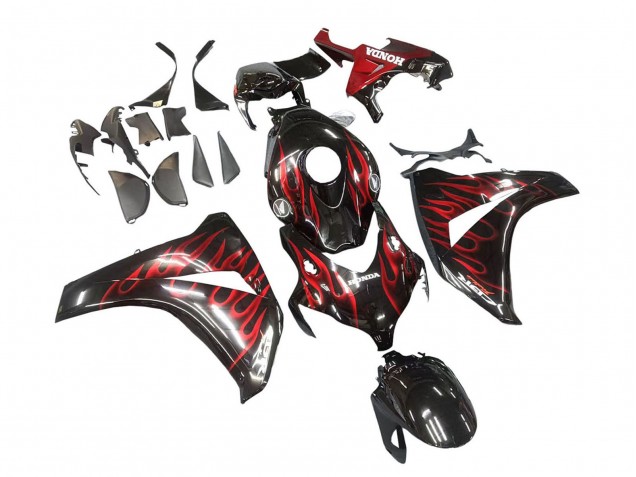 Glänzendes Schwarz Rot Flamme 2008-2011 Honda CBR1000RR Motorrad Verkleidung