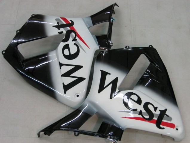 Glänzendes Schwarz Weiß West 2005-2006 Honda CBR600RR Motorrad Verkleidung