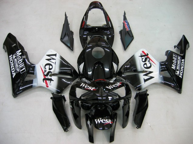 Glänzendes Schwarz Weiß West 2005-2006 Honda CBR600RR Motorrad Verkleidung
