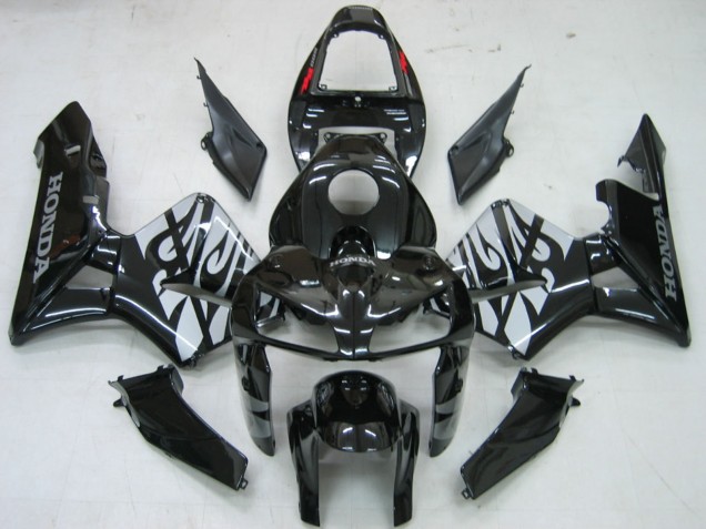 Glänzendes Schwarz Grau Flamme 2005-2006 Honda CBR600RR Motorrad Verkleidung