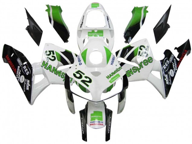 Grün Weiß Schwarz Hannspree 52 2005-2006 Honda CBR600RR Motorrad Verkleidung