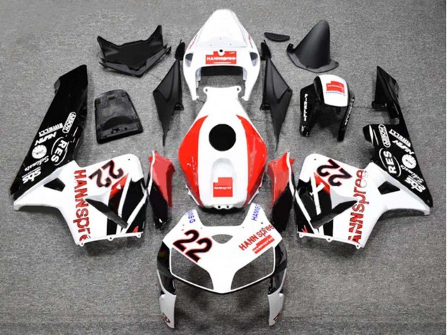 Weiß Rot Glänzendes Schwarz HannSpree 22 2005-2006 Honda CBR600RR Motorrad Verkleidung