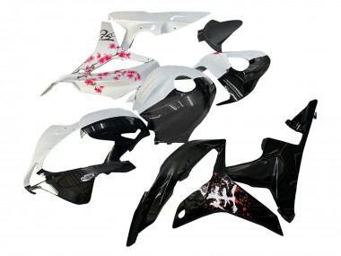 Weiß Cherry Blossom Glänzendes Schwarz Geteiltes 2007-2008 Honda CBR600RR Motorrad Verkleidung