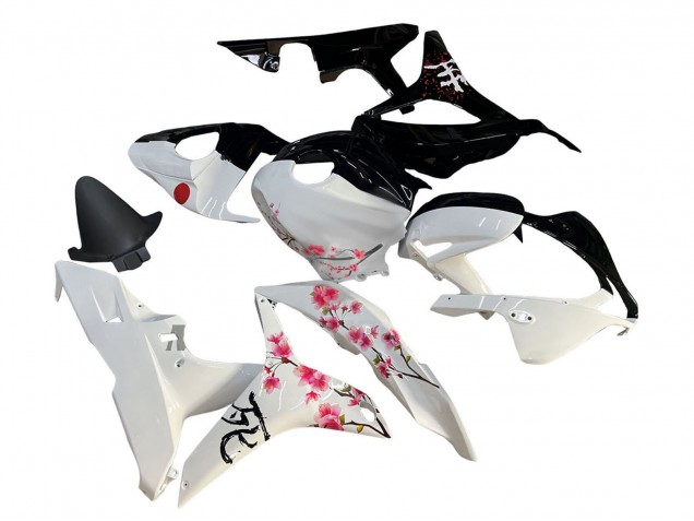 Weiß Cherry Blossom Glänzendes Schwarz Geteiltes 2007-2008 Honda CBR600RR Motorrad Verkleidung